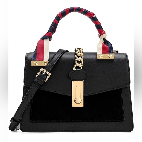 Leather top handle bag with gold hardware and crossbody strap, matching … - Picture 1 of 3